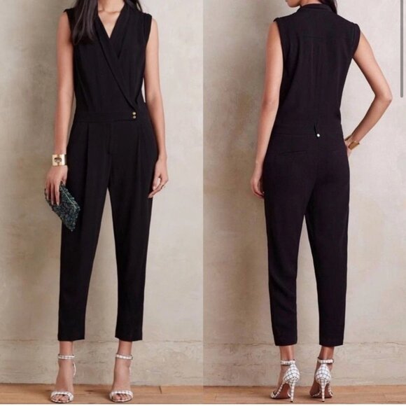 Anthropologie Pants - Anthropologie Elevenses Black Chanteuse Jumpsuit Gold Button Sleeveless 2P B12